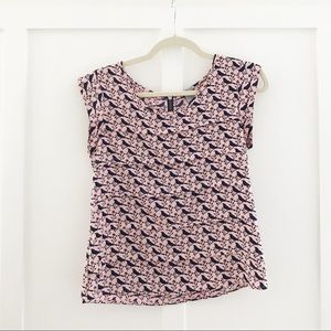 Pink and navy bird print top